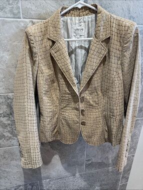 Armani Collezioni Croc-Embossed Tan Blazer